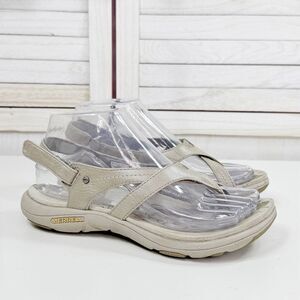Merrell Leather Strappy Thong Sandals Aluminum Beige Womens 6
